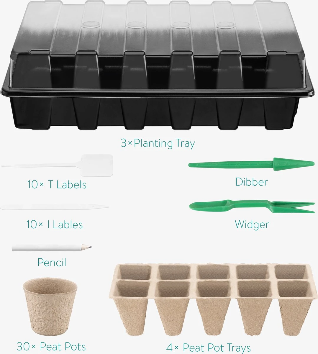 Navaris Zaden Starter Groei Set - 63-delige Set Met Potten Trays Deksel Labels Potlood Gatenmaker En Spatel - Kweek Nieuwe Planten 3 Navaris Zaden Starter Groei Set - 63-delige Set Met Potten Trays Deksel Labels Potlood Gatenmaker En Spatel - Kweek Nieuwe Planten - Afbeelding 3
