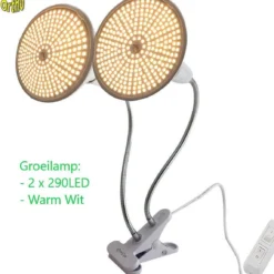 Ortho® - WW 290 LED Warm Wit Groeilamp - Bloeilamp - Kweeklamp - Grow Light - Groei Lamp (met 2 Upgraded 290 LED Warm Wit Lampen) 2 Flexibele Lamphouders - Spotje Met Klem - 2x