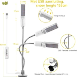 Ortho® - LED Groeilamp - Wit Licht - Bloeilamp - Kweeklamp - Full Spectrum - Grow Light - Groei Lamp (met 3 Lampen) Met Flexibele Lamphouder - Hoge Lichtintensiteit - Klem Spotje - 3x -Aanbiedingen Bloeiruimte Winkel 1195x1200