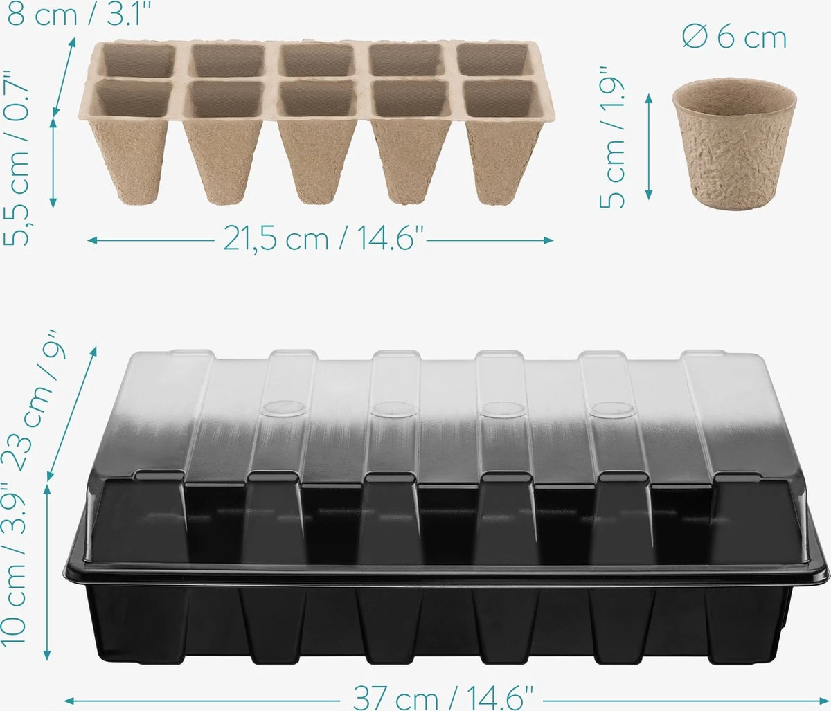 Navaris Zaden Starter Groei Set - 63-delige Set Met Potten Trays Deksel Labels Potlood Gatenmaker En Spatel - Kweek Nieuwe Planten 5 Navaris Zaden Starter Groei Set - 63-delige Set Met Potten Trays Deksel Labels Potlood Gatenmaker En Spatel - Kweek Nieuwe Planten - Afbeelding 5