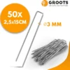 Premium Gronddoekpennen 50 St. - 15cm Lang - 2,5cm Breed - 3mm Dik - Verzinkt Staal - Anti-Worteldoek - Grondanker - Haring - Gronddoekhaak - Grondhaken - Groots