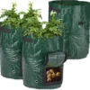 Relaxdays Kweekzak Aardappelen - Set Van 3 - Plantzak - 38 L - Handgrepen - Donkergroen