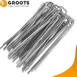 Premium Gronddoekpennen 50 St. - 15cm Lang - 2,5cm Breed - 3mm Dik - Verzinkt Staal - Anti-Worteldoek - Grondanker - Haring - Gronddoekhaak - Grondhaken - Groots -Aanbiedingen Bloeiruimte Winkel 1200x1185