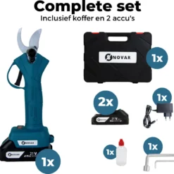 NovarGarden® Elektrische Snoeischaar NG1 - 2x Accu - Elektrisch - Takkenschaar - Op Batterij - 28mm -Aanbiedingen Bloeiruimte Winkel 1200x1189