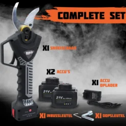 Reichlër® Elektrische Snoeischaar - 40 Mm Snijdiameter - 2x Accu - Anti-cut Functie - Heggenschaar - Takkenschaar - Zwart -Aanbiedingen Bloeiruimte Winkel 1200x1195