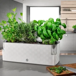 Cobble Trio - Design Kruidenpot Met Bewateringssysteem - Kristalwit - Kruidenbak - Kweekbak - Plantenbak