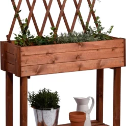 Moestuinbak Moestuintafel Oppottafel Kweektafel Plantentafel Met Trosondersteuning 79x28x130cm - Bruin