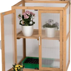 Needs&wants® Mini Serre Compact Winterbestendig - Koude Kas Met Houten Frame Voor Balkon Tuin Binnen - Verhoogd Bed - Draagbare Tuinserre Broeikas - 58x43x76 Cm - Polycarbonaat